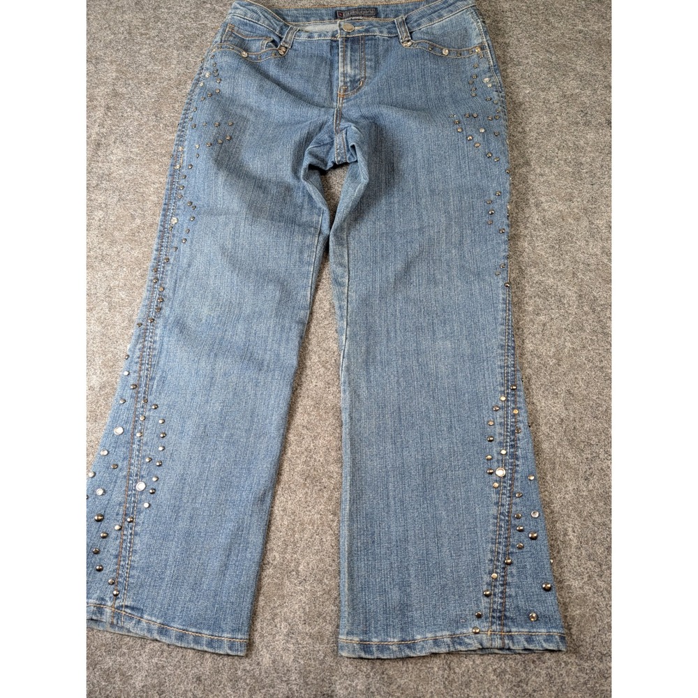 Baccini Blues Womens 10P Studded Rhinestone Bootcut Jeans Medium Wash Blue Denim